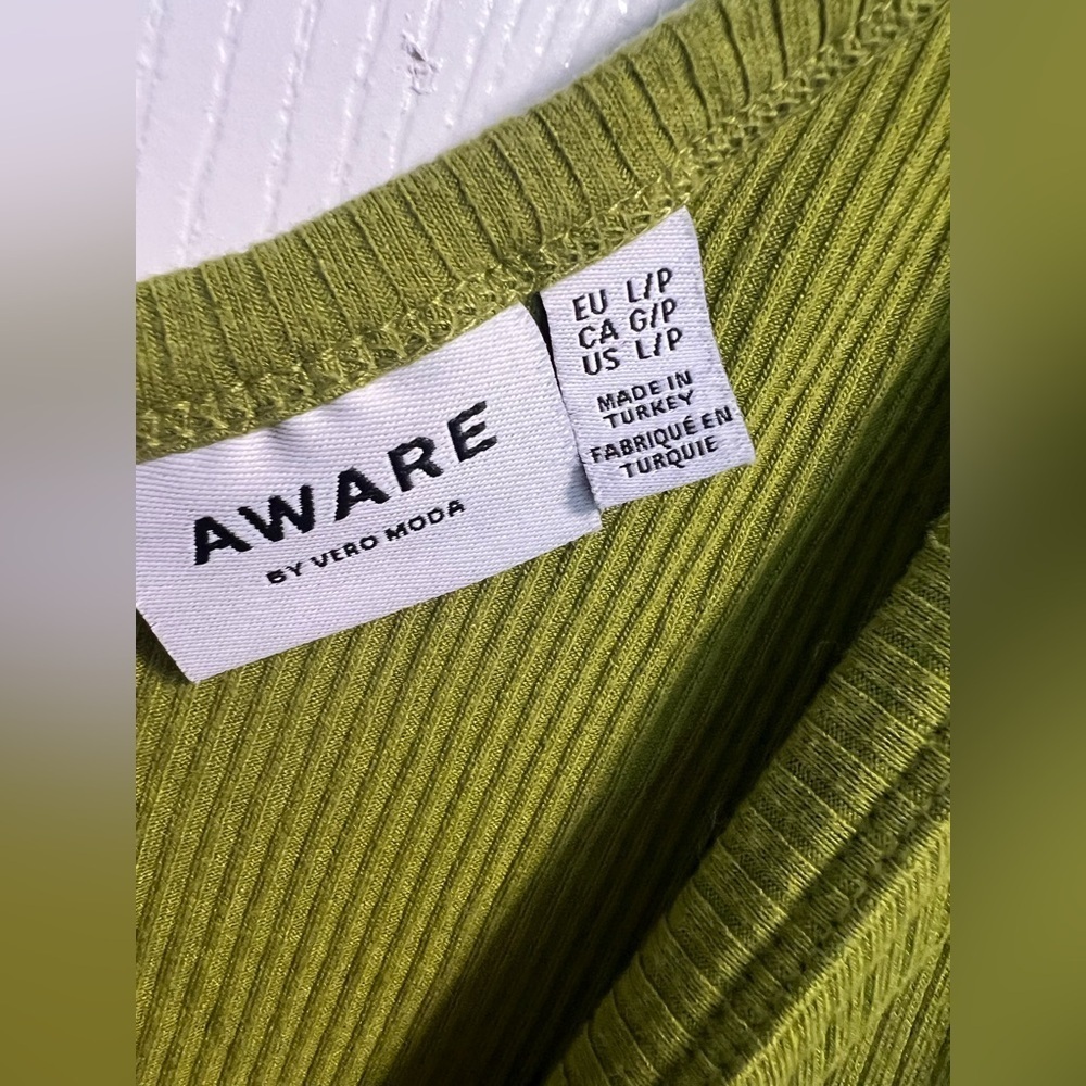 Women's AWARE by Vero Moda Lime Green One Shoulder Ribbed Dress - Picture 3 of 4